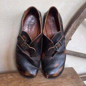 CYDWOQ Thick Black & Brown Leather Comfort Walking Loafers Buckle Size 39